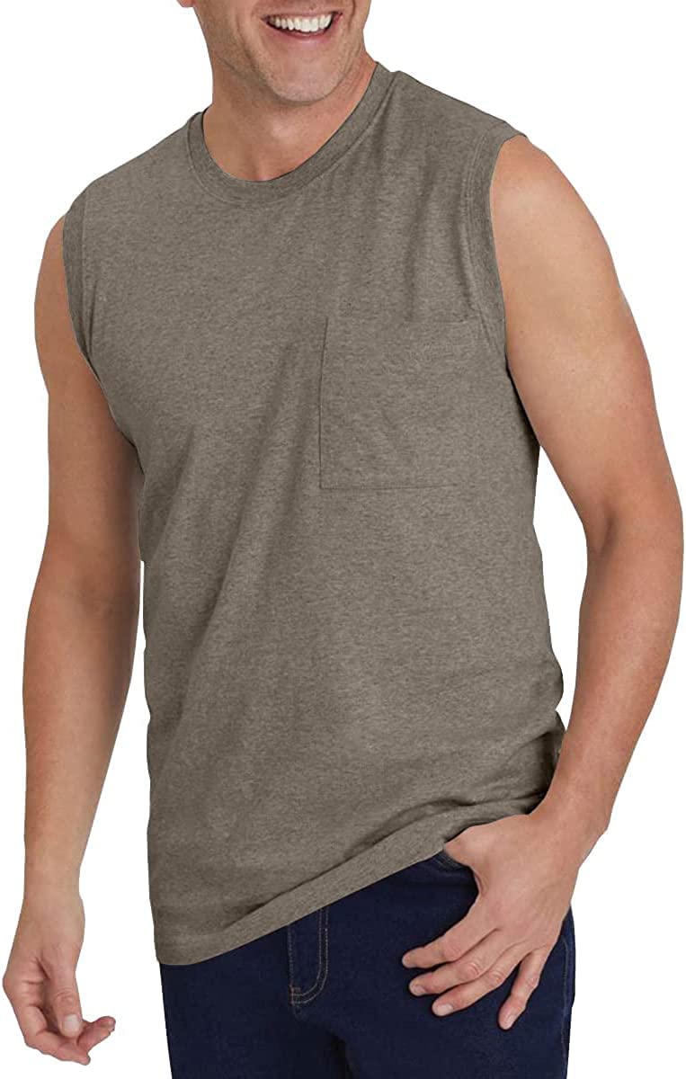 WihionMen's Sleeveless Gym Tank Tops with Pocket Workout Bodybuilding Muscle T Shirts