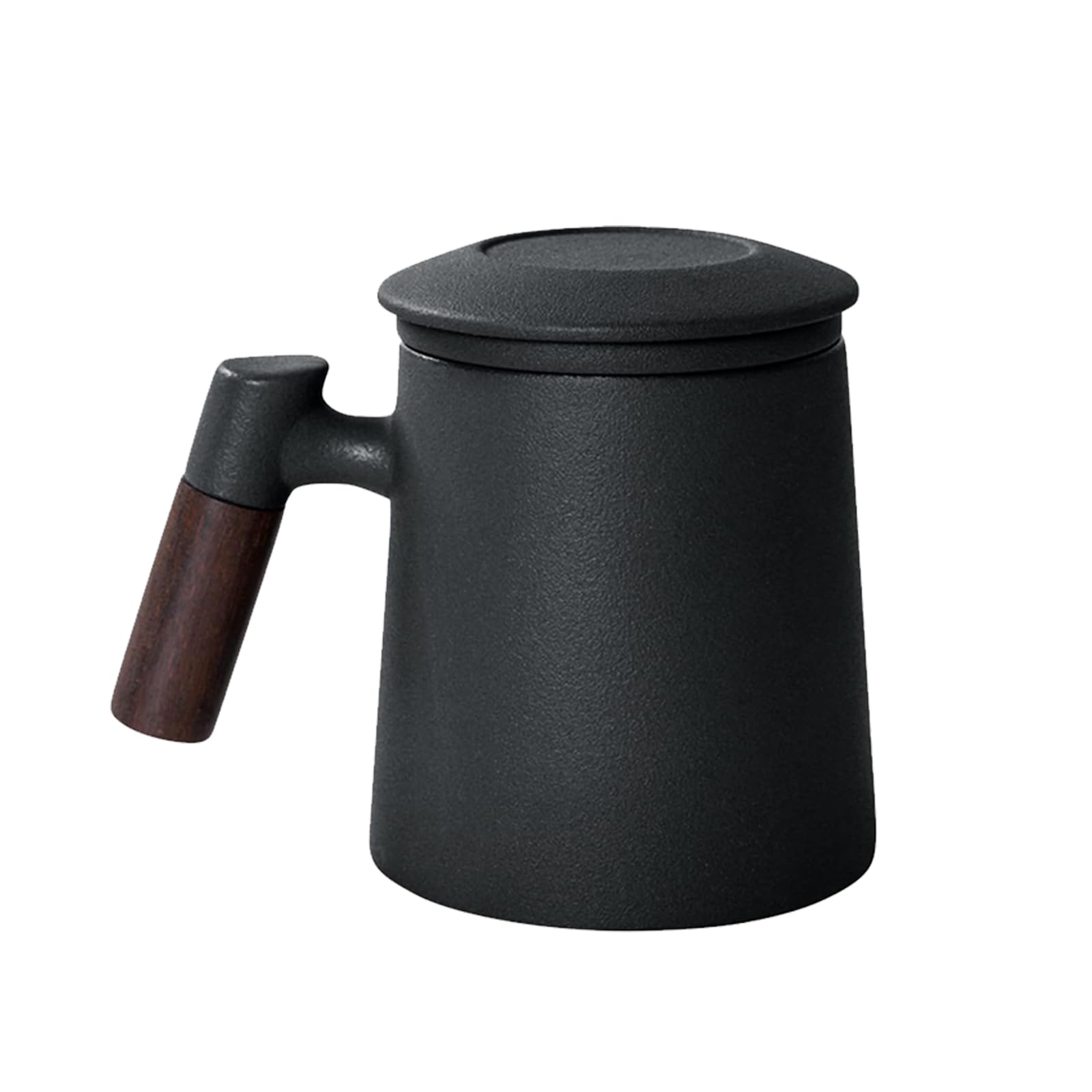 Taza de Te con Filtro y Tapa,400ml Taza de Té Infusiones Con Tapa y Filtro,Taza de Té de con Mango de Madera,Tazas de Té para Preparar Café u Hojas deTé,Taza Infusiones Para Familiar Oficina(negro)