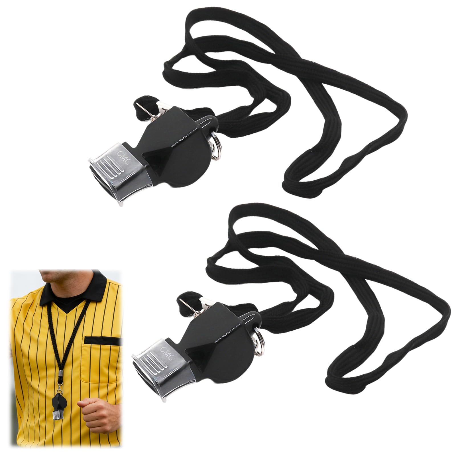CloudWei SmartSelect 2 Pcs High Frequency Emergency Whistle Plastic Sports Whistle Lanyard With Loud Sound Multi Purpose Whistles for Training Outdoor Survival for Coaches Referees Lifeguard