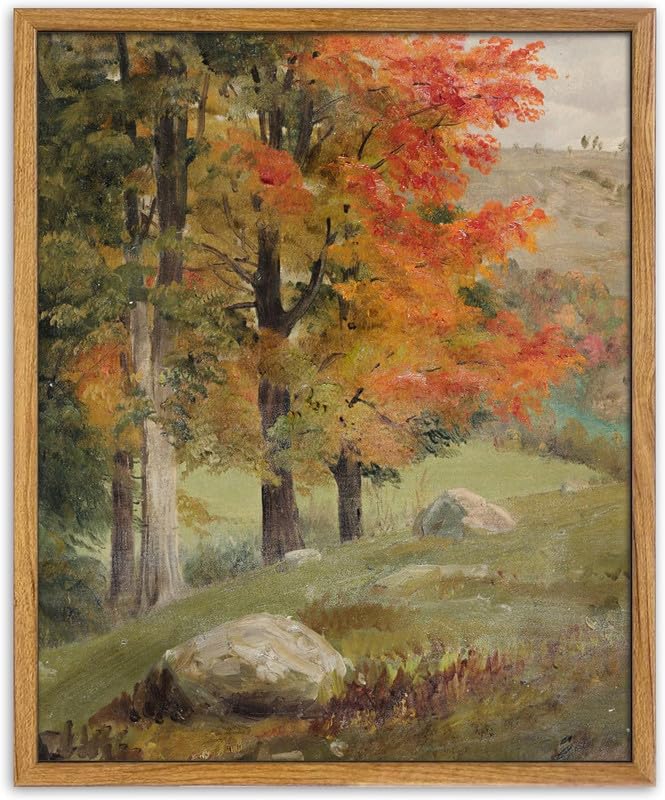 UPWOIGH 16x24 in Large Framed Wall Art, Autumn Tree Oil Painting Canvas, Vintage Fall Landscape Rustic Forest Print, Retro Moody Wall Art for Living Room Bedroom Decor, 1 Pack Gift โ image 1