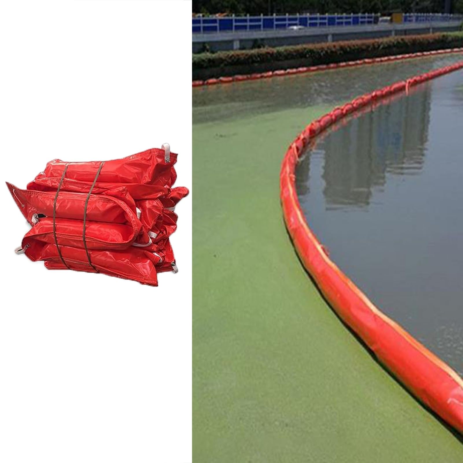 DUANHOZ PVC Oil Boom,Floating PVC Water Barrier for Waterweed & Debris, Oil Spill Boom for Piers & Ports, Industrial Oil Interception Fence (20m/65.6ft, 110cm/43.25")