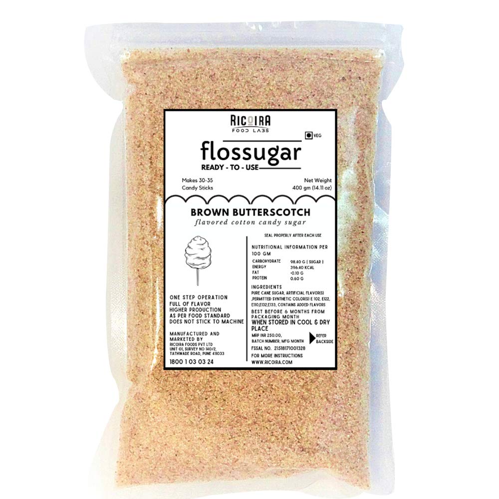 Ricoira Food Labs Flossugar, Cotton Candy Sugar Brown Butterscotch Mix - 400 g