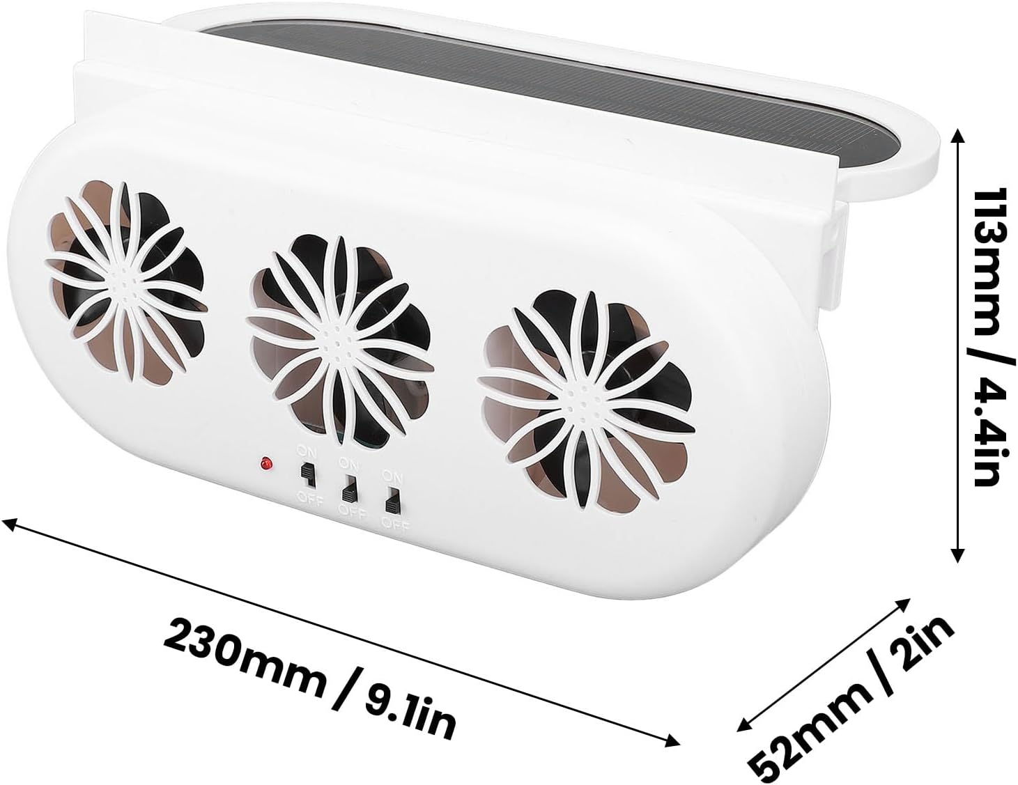 Car Solar Exhaust Fan, 5000RPM Strong Wind Cooling Air Circulation Vent Fan with USB Interface, Solar Power Supply, Energy Saving for Car, Office, Home Use (White)