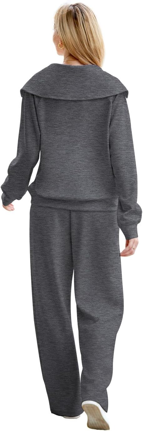 XIEERDUO Lounge Sets For Women 2025 Half Zip Sweatshirt And Wide Leg Sweatpant 2 Piece Outfits Sweatsuit Tracksuit - Image 4
