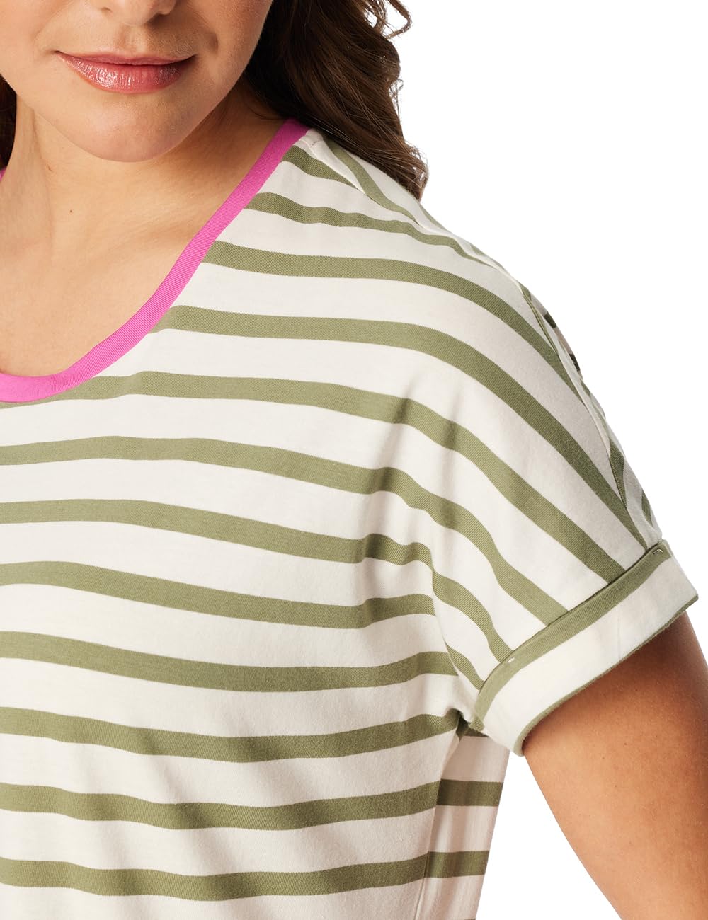 Schiesser Damska koszula nocna z krótkim rękawem, miękka bawełna, duża koszulka z kieszeniami - Nightwear, lipa, 46