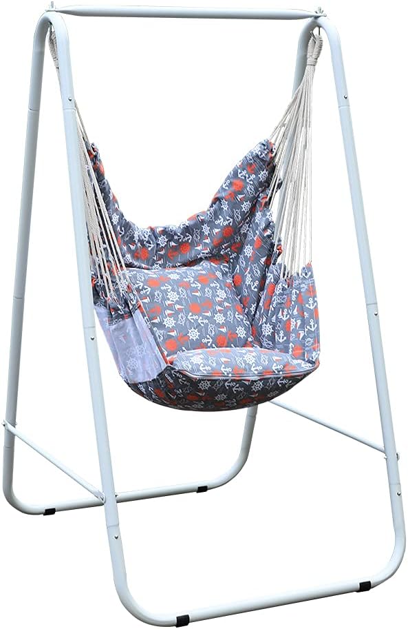 PIRNY Hammock Chair with Stand Hanging Padded Indoor Swing,Easy to Assemble Study MAX Capacity up to 500 LBS,Resistant Sturdy Metal Stand for Porch Patio Garden Swing Sets for Backyard(Grey) : Patio, Lawn & Garden