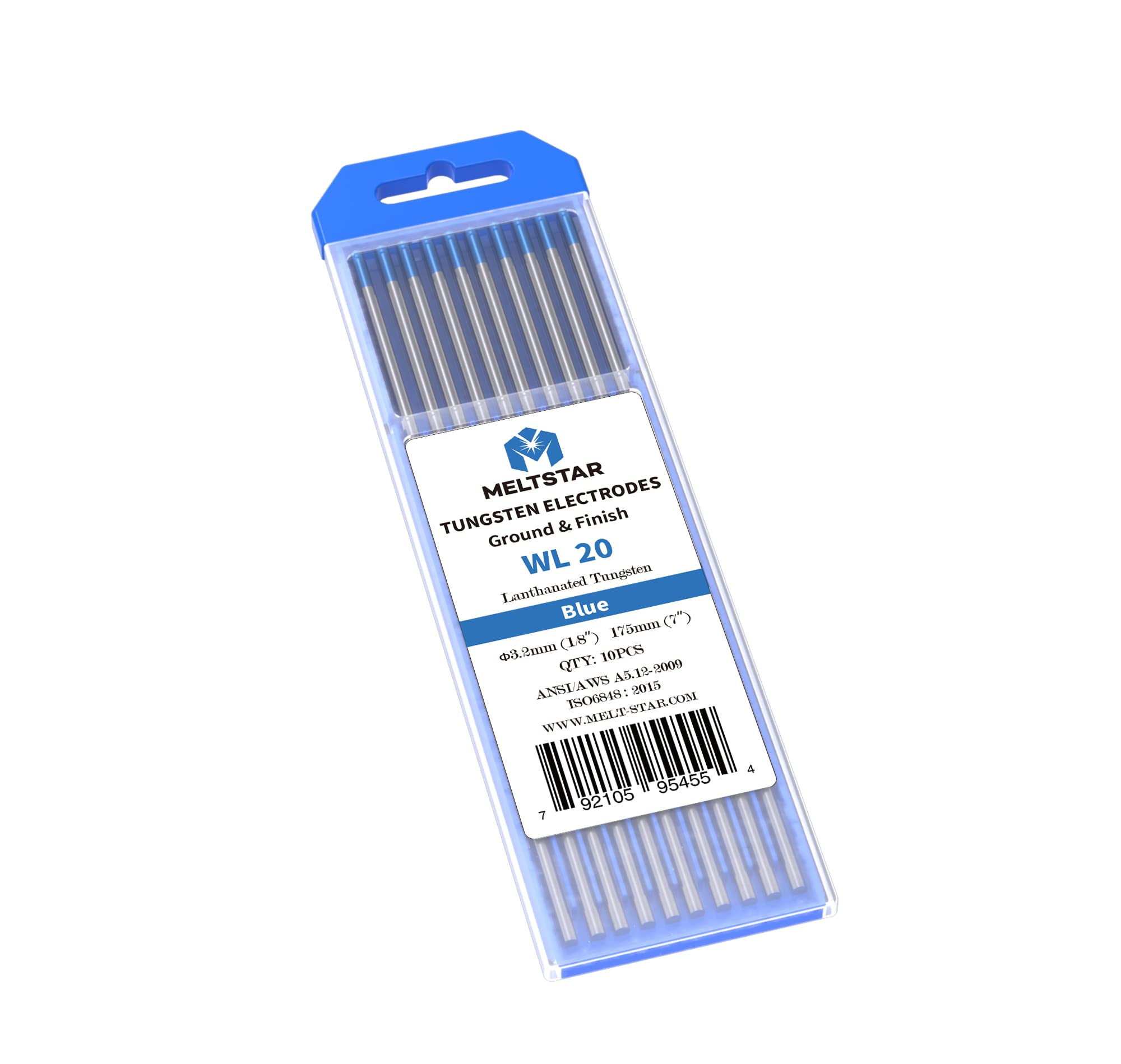 TIG Welding Tungsten Electrodes 2% Lanthanated Tungsten 1/8” x 7” (Bule, WL20) 10-Pack
