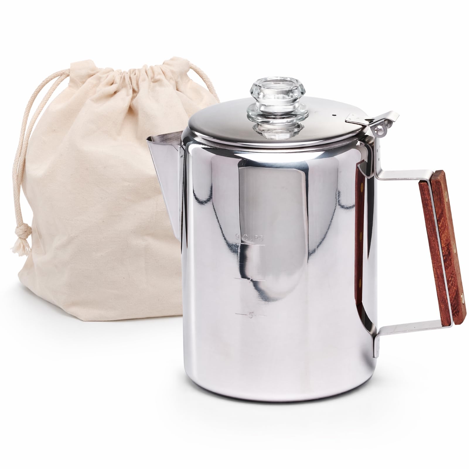 ZOWIE KING Camping-Fire - Cafetera percoladora para estufa, cafetera de acero inoxidable, libera sabor al aire libre (9 tazas)