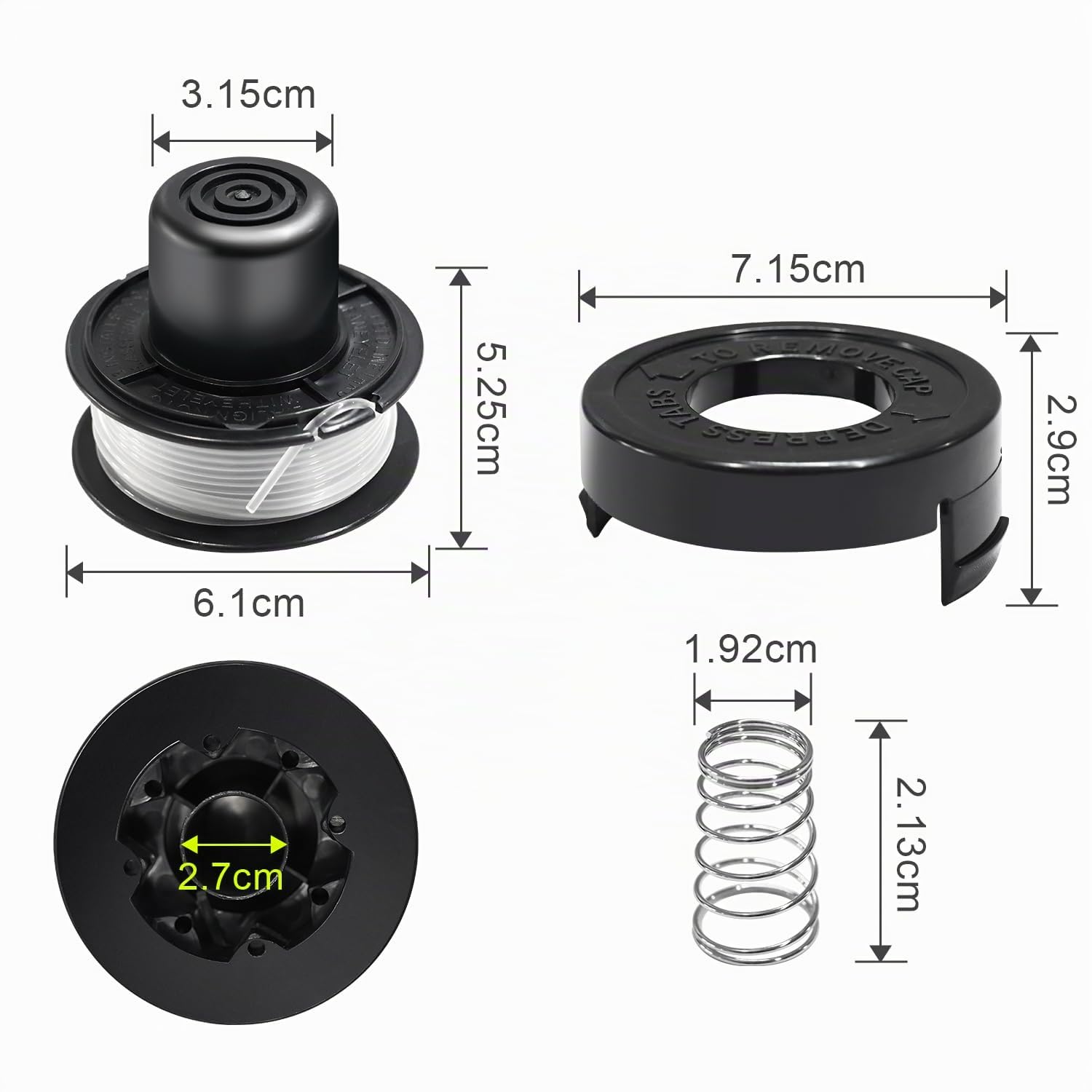 Hilo Desbrozadora para Black y Decker Cortadora, 4 Carretes | Longitud 5,1 m, Diámetro 1,6 mm con Cubierta Y Resorte