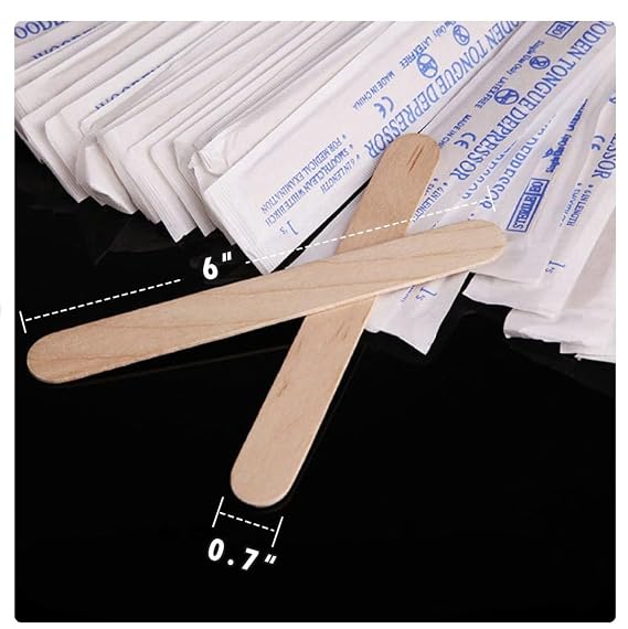 DGT Wood Tongue Depressors Sterile 1 Box of 100 Count, Large Applicator Sticks, 6 Tongue Depressors Wood Individually Wrapped for Medical Popsicle Crafts, Sterile, Beige