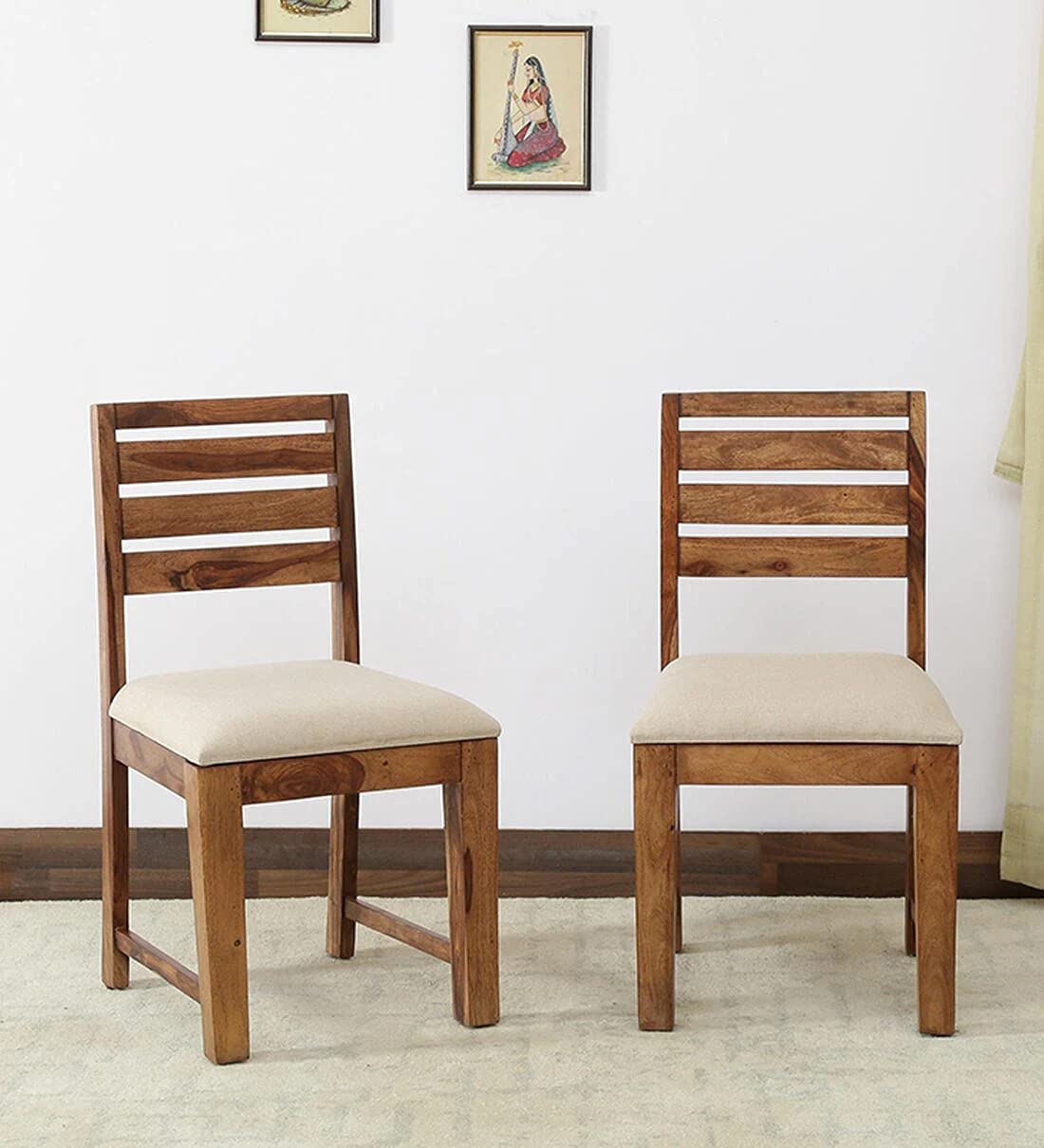 Handicraft Solid Sheesham Wood Dining Chair Set of 2 with Cushion for Dining Room Home Office Wooden Study Chairs for Students Garden Outdoor Dining Room Furniture-Brown Finish-image-45