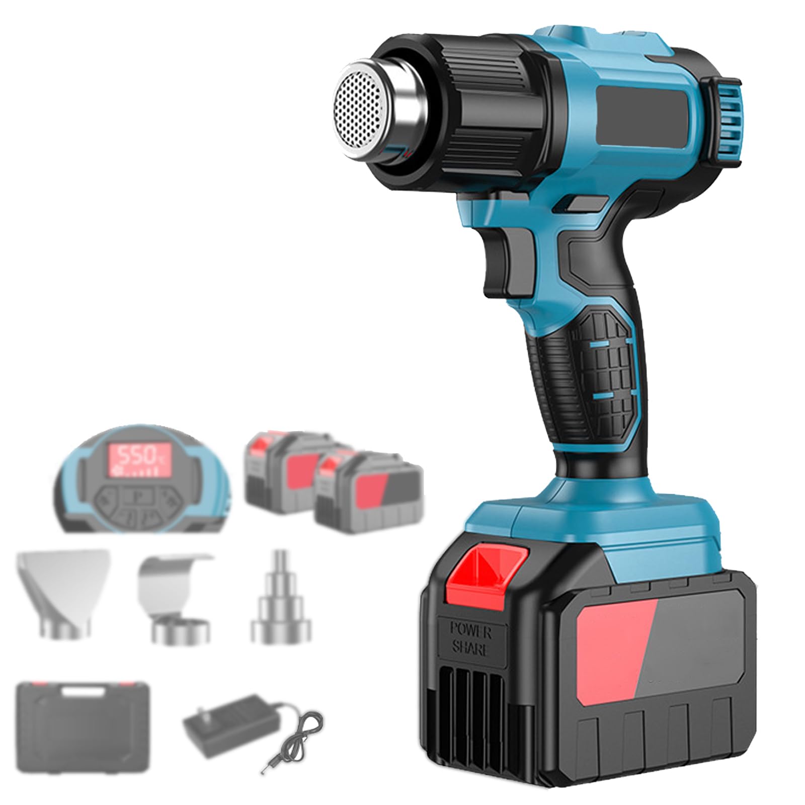 Cordless Hot Air Gun Temperature Control From 200 C-550 C 5 Speed Modes Digital Display 3 Nozzles Overheat