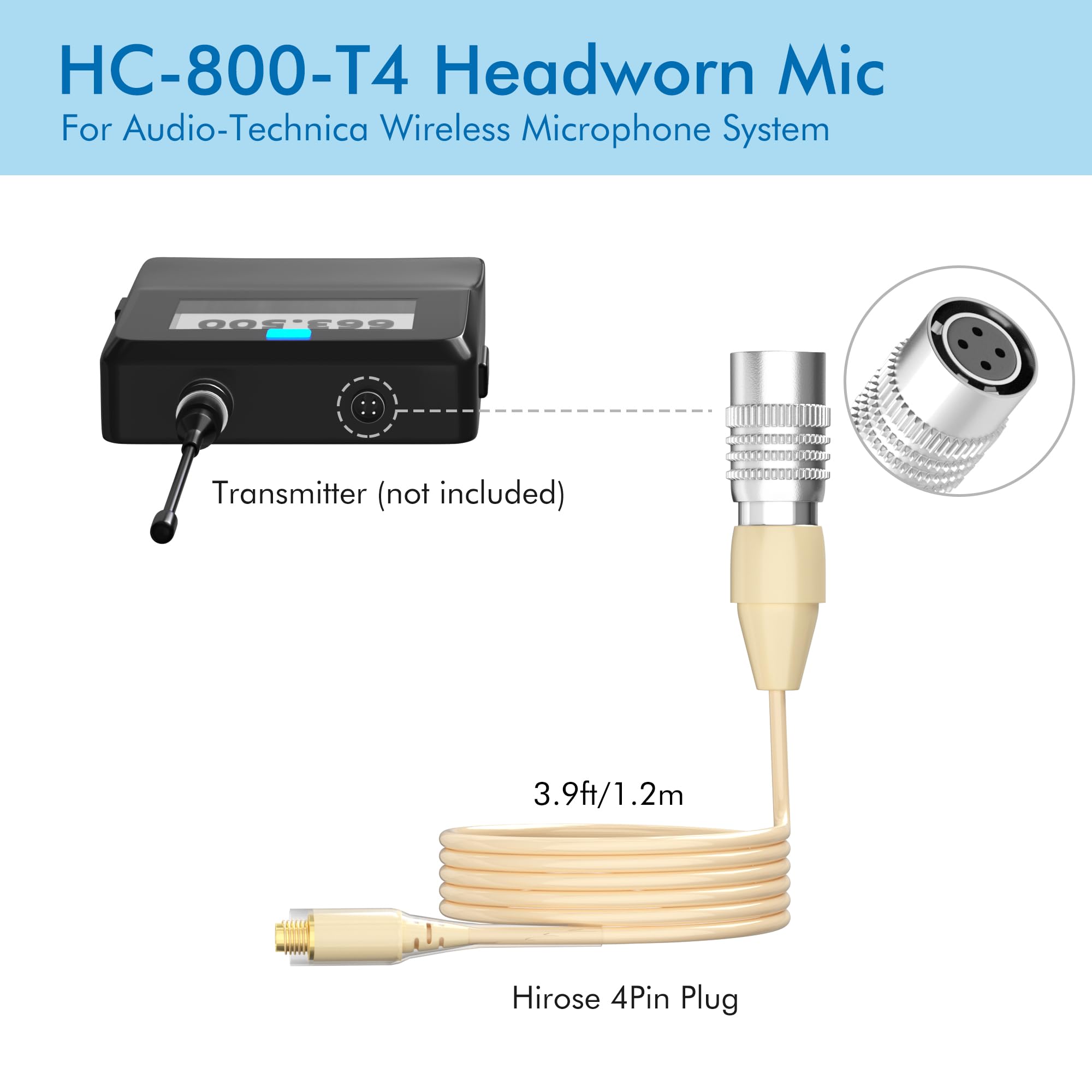 KIMAFUN Microfono Headset ad Archetto con Fascia Regolabile, Microfono a Condensatore Leggero e Professionale, Compatibile con Audio-Technica Trasmettitore Bodypack Wireless, HC-800-T4
