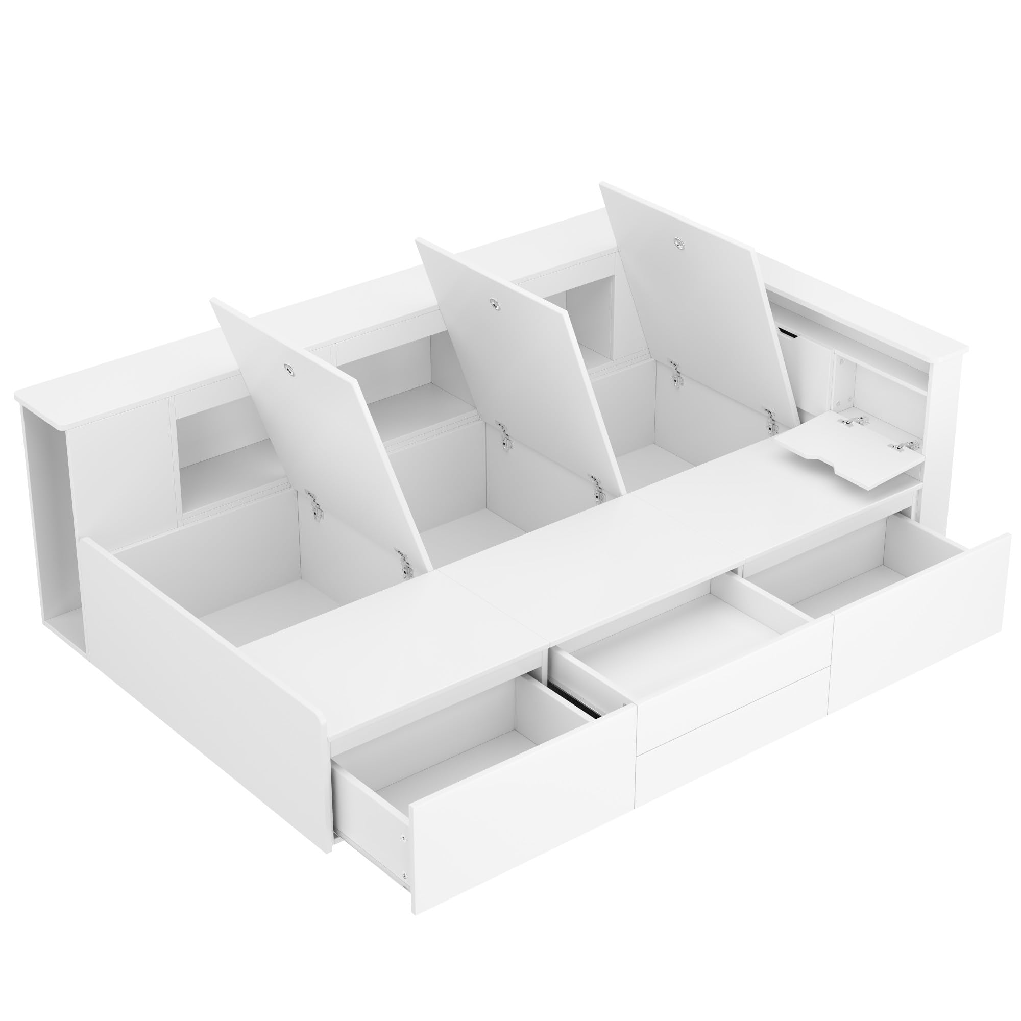 Cama para niños, 90 x 200 cm, con cajones y estantería, debajo de la cama con contenedor, multifuncional, individual, de madera, sin colchón, blanco