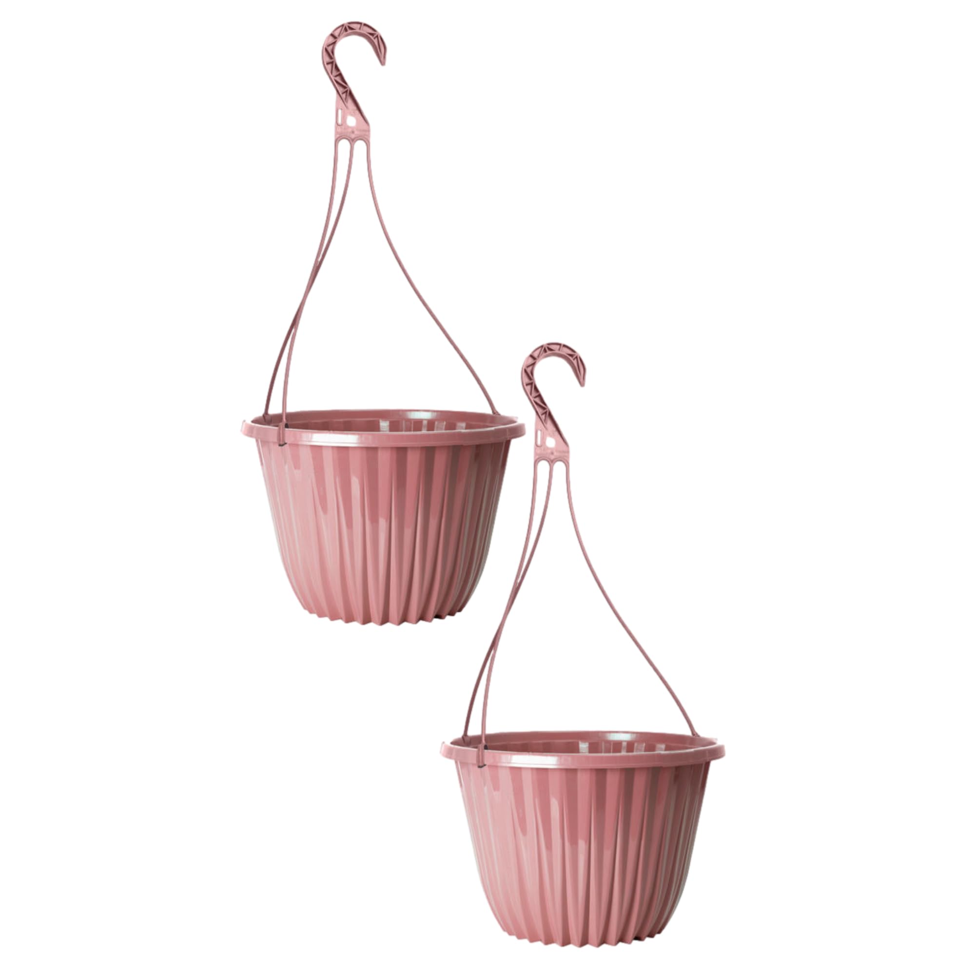 Fyne-Finds Yellow Plastic Pink Hanging Basket 27Cm, 11Inch Plant Pot 7L Home Garden Hook Hanger Planter Glossy, Drainage Hole, Uv & Frost Resistant (2)