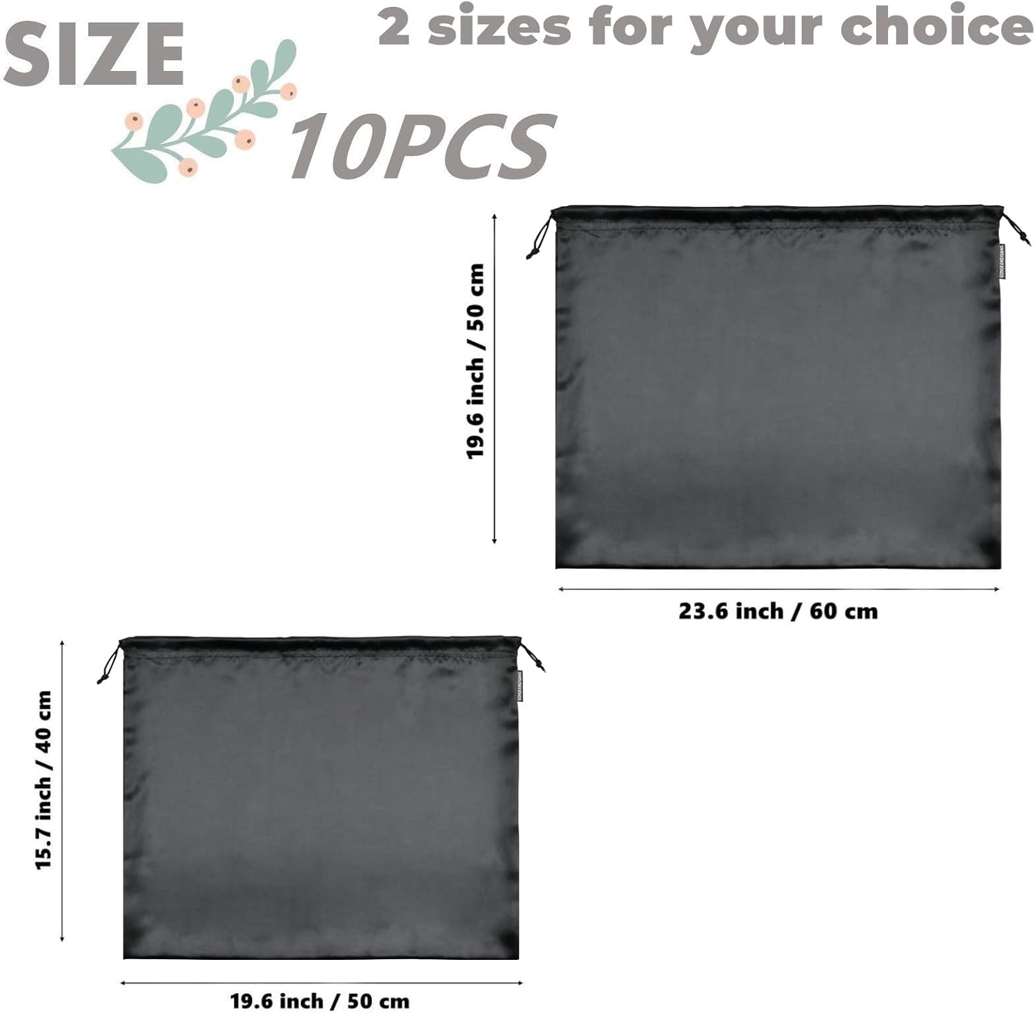 10 Pack Dust Bags for Purses and Handbags, Silk Dust Cover Storage Bag with Drawstring Travel Storage Pouch for Handbag Purse Shoes Boots (Black, 23.6 × 19.6 in)