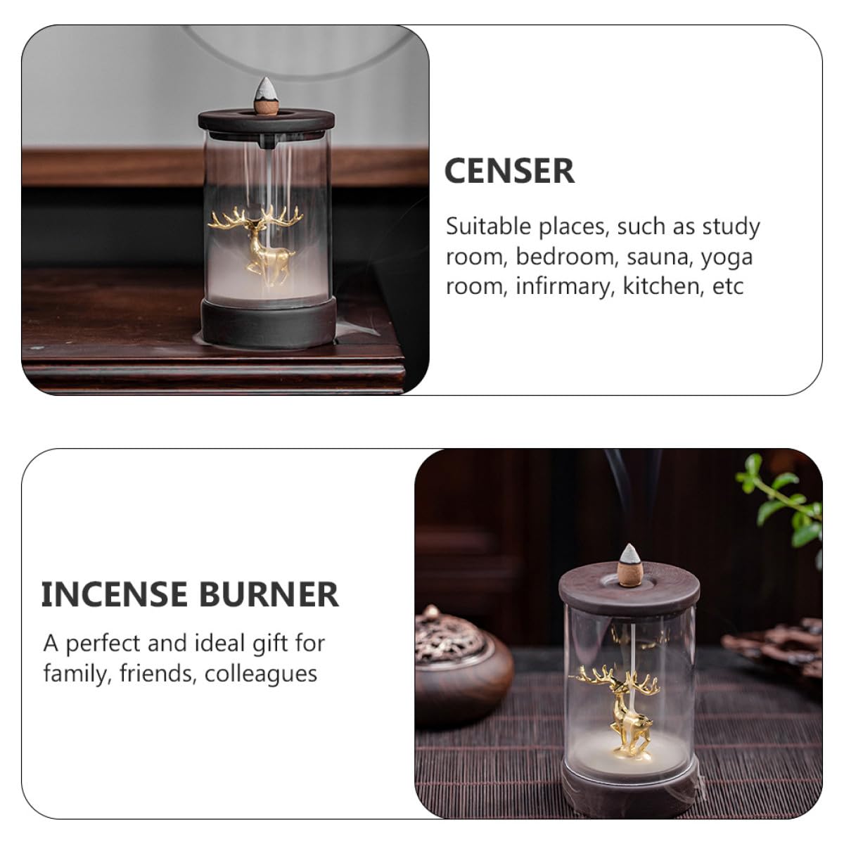 SUPVOX Eleganter Rückfluss Räuchergefäß Goldener Hirsch Kreativer Räucherstäbchenhalter für Wohndekoration Aromatherapie im Büro und Zuhause