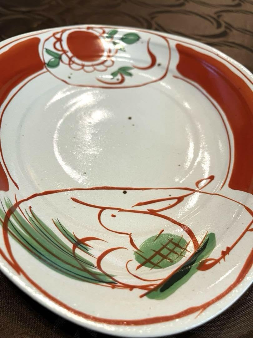 Amazon | 有田焼 林斎窯 古伊万里赤絵三彩亭 たわみ皿 管理.KTAR