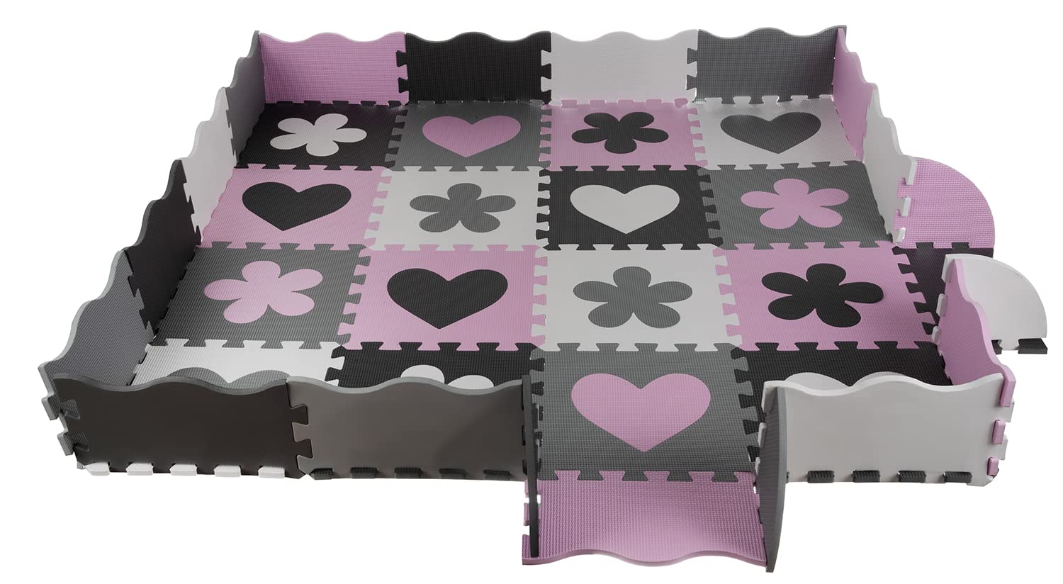 Puzzle Spielteppich Spielmatte Kindertepich Schaumstoffmatte 2D 3D Tasche 16135, Farbe:Rosa-Grau