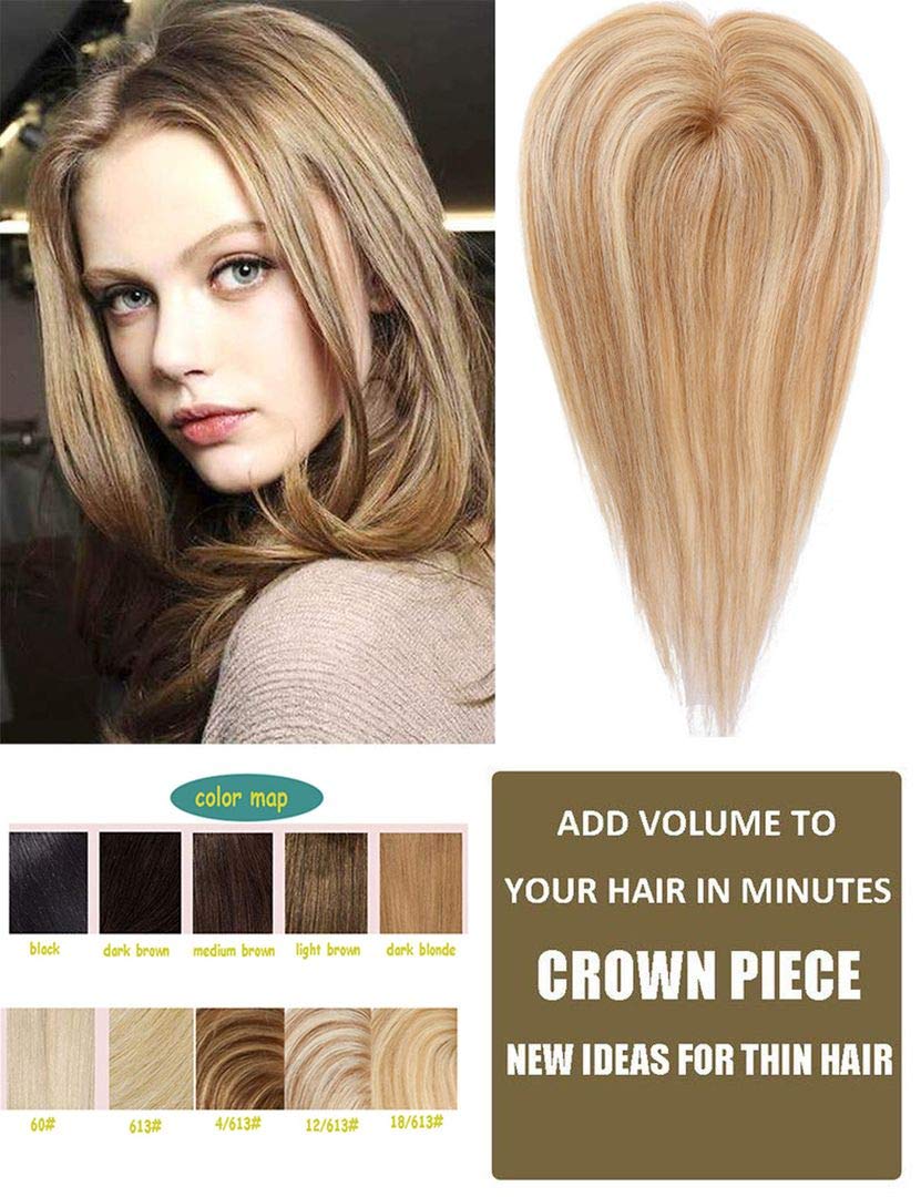 LXUE Top Hair Pieces Silk Base Topper Human Hair Clip in Hair Toppers for Women with Thinning Hair, 16