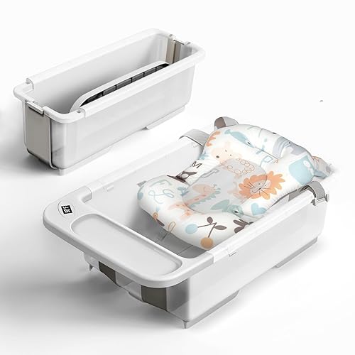 Bañera plegable para bebé, bañera de gran capacidad con termómetro y cojín suave, bañera portátil para recién nacidos, bañera plegable para bebés de