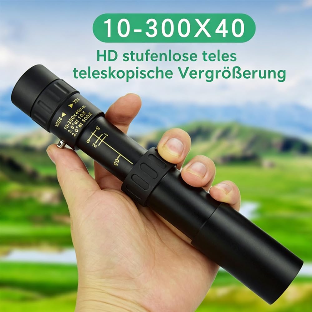Zoom Jumelles monoculaires 10-300 x 40 mm, grossissement HD, mini télescope pour extérieur, observation des oiseaux et concerts, noir