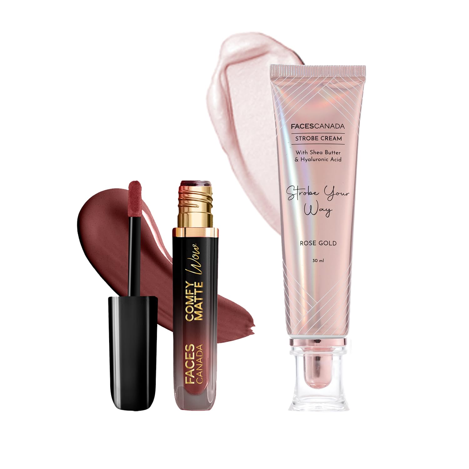 FACES CANADA Comfy Matte Wow Liquid Lipstick - Cocoa Crush 07 (3.8ml) & Rose Gold Strobe Cream (30ml) Combo | Highly Pigmented | Flawless Radiant Dewy Skin | Illuminating & Glowing Makeup Base-image-18