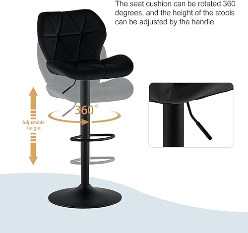Miniatura 6 de TUKAILAi Juego de 2 taburetes de bar de terciopelo ajustables en altura para desayuno, sillas tapizadas para mostrador de isla de salón, taburetes