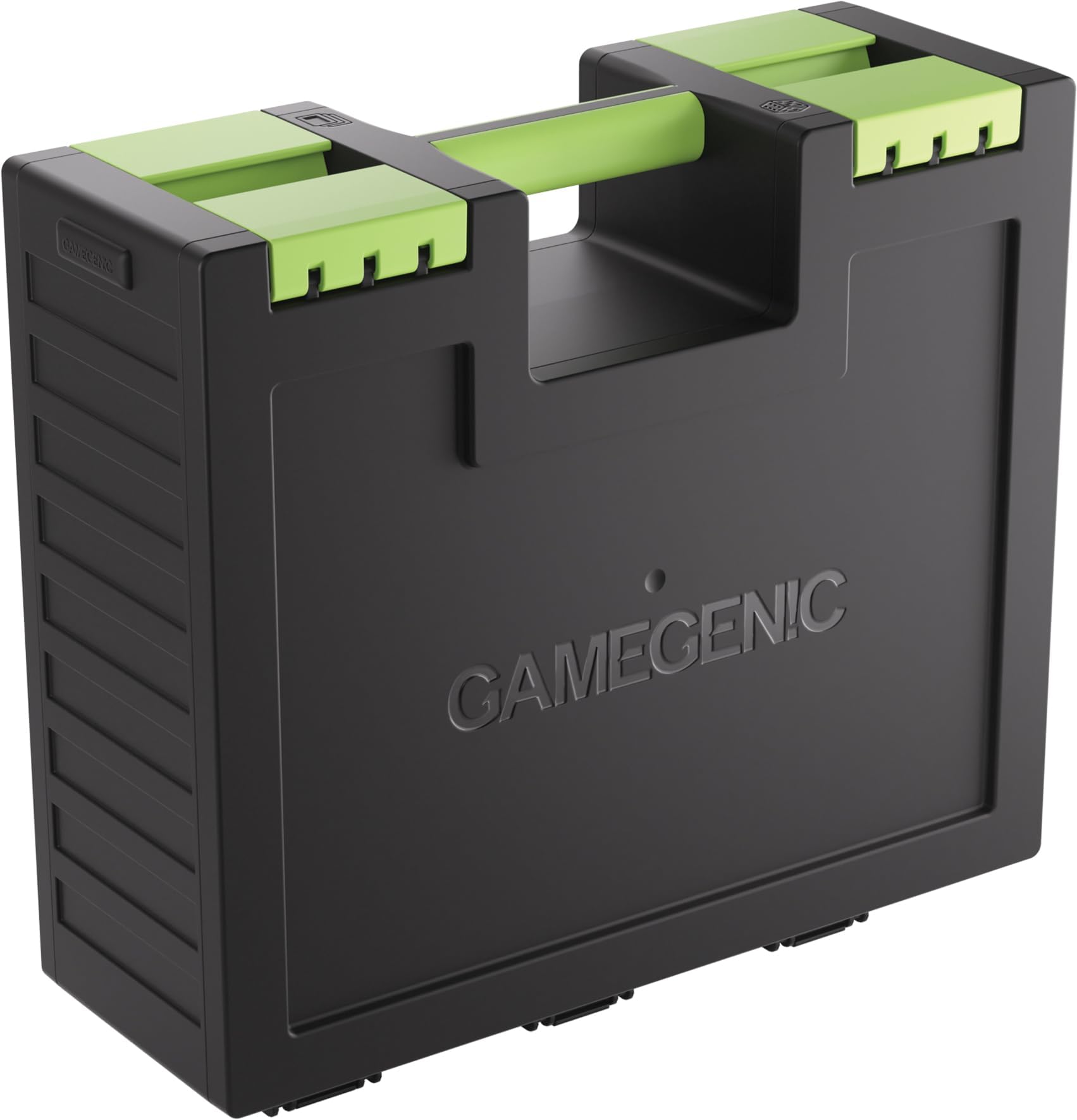Gamegenic Game Castle - All-in-One Double-Sided Storage Case for Cards and Gaming Accessories, 19 Removable Trays in 5 Sizes, Ideal for Cards, Tokens, Dice and Tools, Black/Green Color, Made