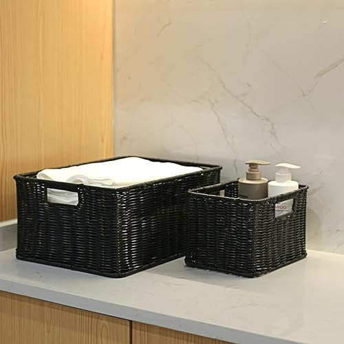 Vista 96 de HOONEX Cestas de almacenamiento de jacinto de agua, cestas de mimbre para organizar, cestas tejidas a mano con asas de transporte, juego de 2
