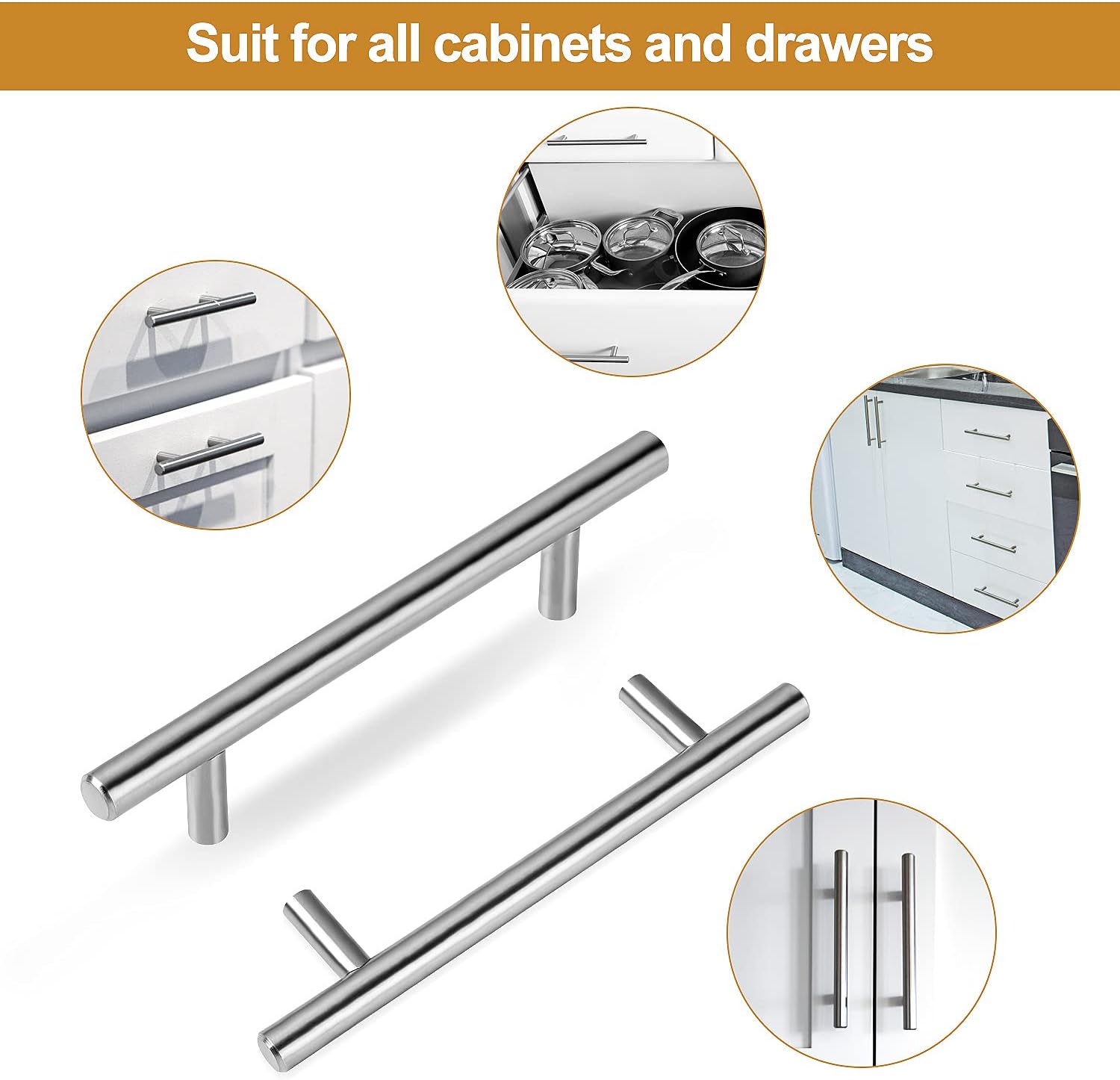 GoldPig 45 Pack | 6 Inch Cabinet Handles Kitchen Cabinet Handles Cabinet Pulls Brushed Nickel Cabinet Pulls for Stainless Steel Kitchen,3-3/4 "（96mm） Hole Center（Silver）