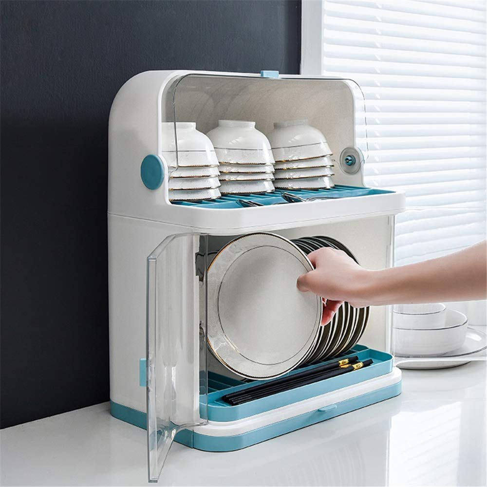 zaizai Rejilla para Secar Platos con Tapa, Escurridor De Platos Compacto De 2 Niveles, Vajilla Multifunción Organizador De Frutas A Prueba De Polvo, para Encimera De Cocina