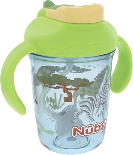 Miniatura 5 de Nuby Taza multifunción 2 en 1 para niños pequeños con popote con peso de 360 y boquilla dura, 8 onzas, asas de fácil agarre y tapa abatible, más de