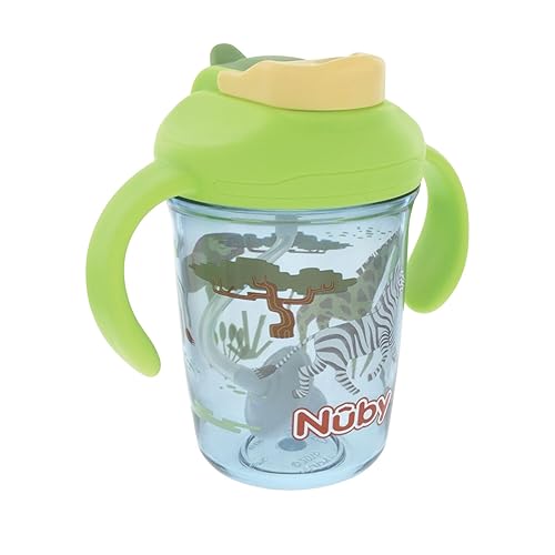 Miniatura 5 de Nuby Taza multifunción 2 en 1 para niños pequeños con popote con peso de 360° y boquilla dura, 8 onzas, asas de fácil agarre y tapa abatible, más de