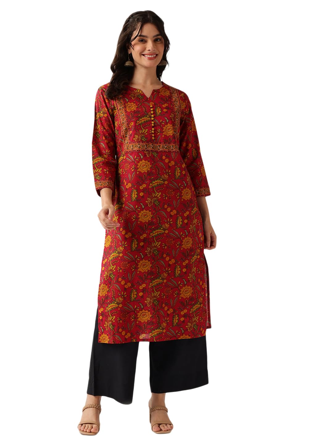 Floral Printed Straight Cotton Casual Kurta for Women-image-35