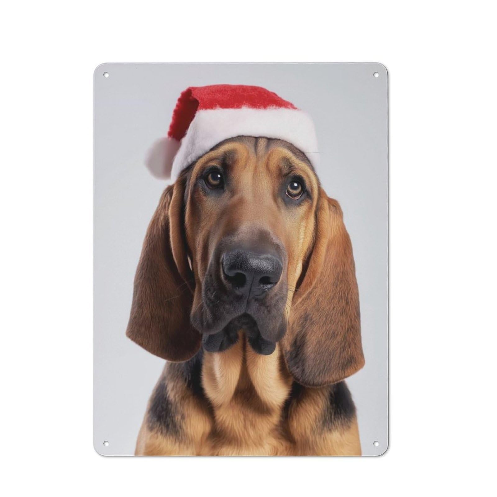 Junmoney Bloodhound Dog Wearing Santa Hat Rustic Metal Plaque 40X30cm For Lounge Or Reading Corner, For Home Office, Studio And Craft Room Walls