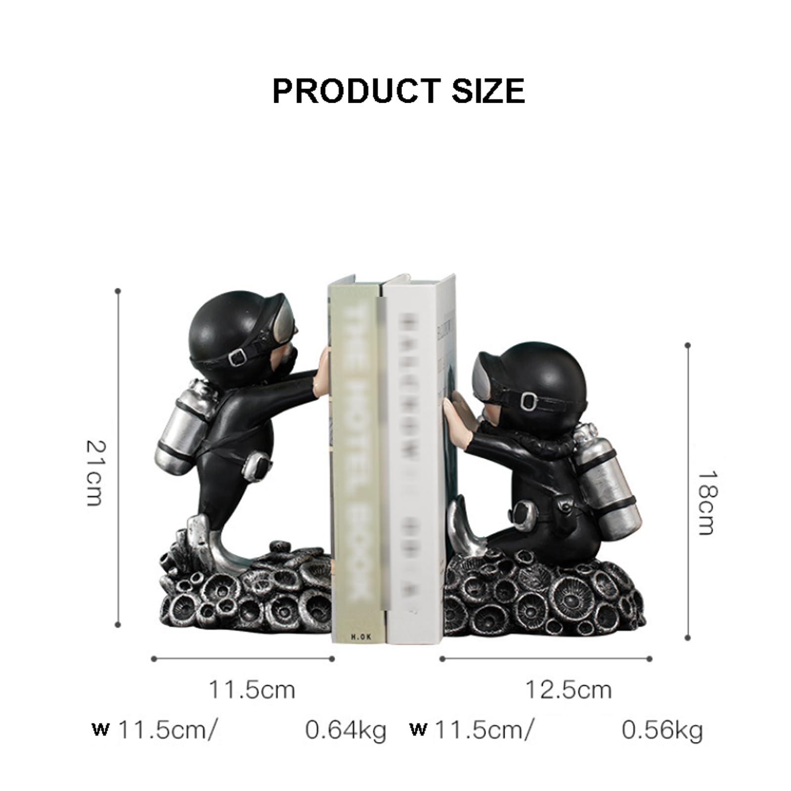 Sujetalibros Decorativos para Buzo Creativo, un par de sujetalibros de Escultura de Buzo de pie y Sentado, Figura de Buzo única de Resina, Soporte para Libros