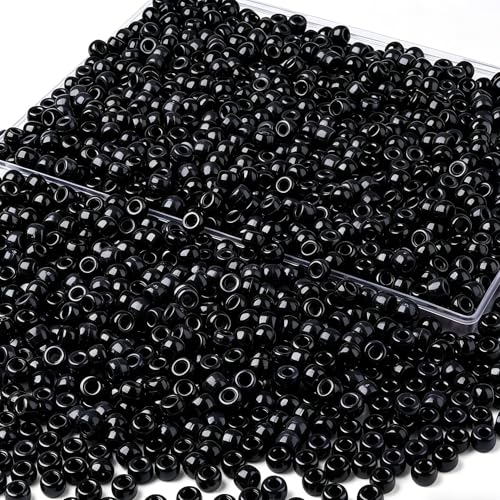 Sahoottie 1000Pcs 9mm Black Plastic Pony Beads for Friendship Bracelets Hair Beads Crafts