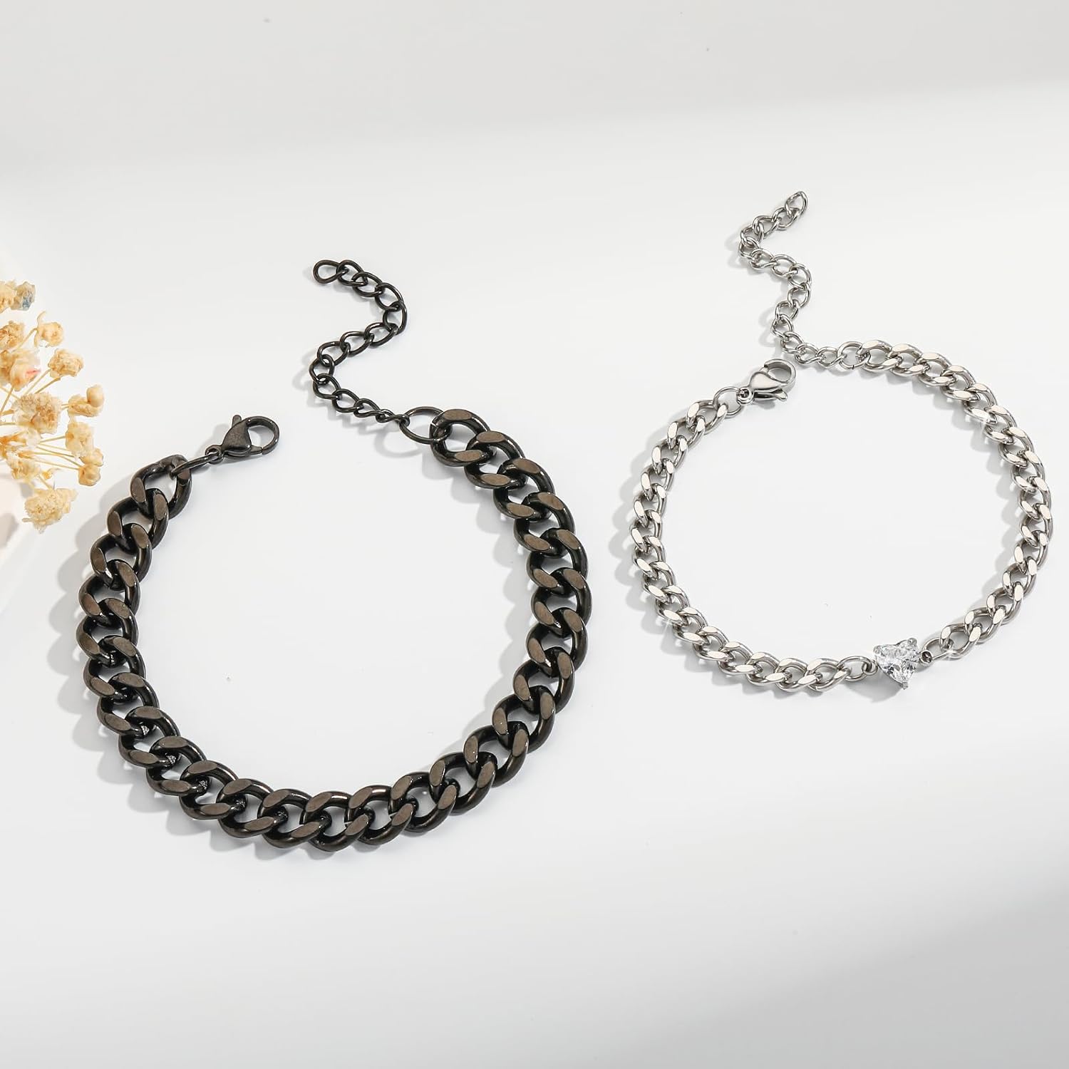 Matching Couple Cuban Chain Bracelets Gifts for Boyfriend Husband Soulmate Girlfriend Valentine Anniversary Birthday Christmas Gift for Him Her - Image 4