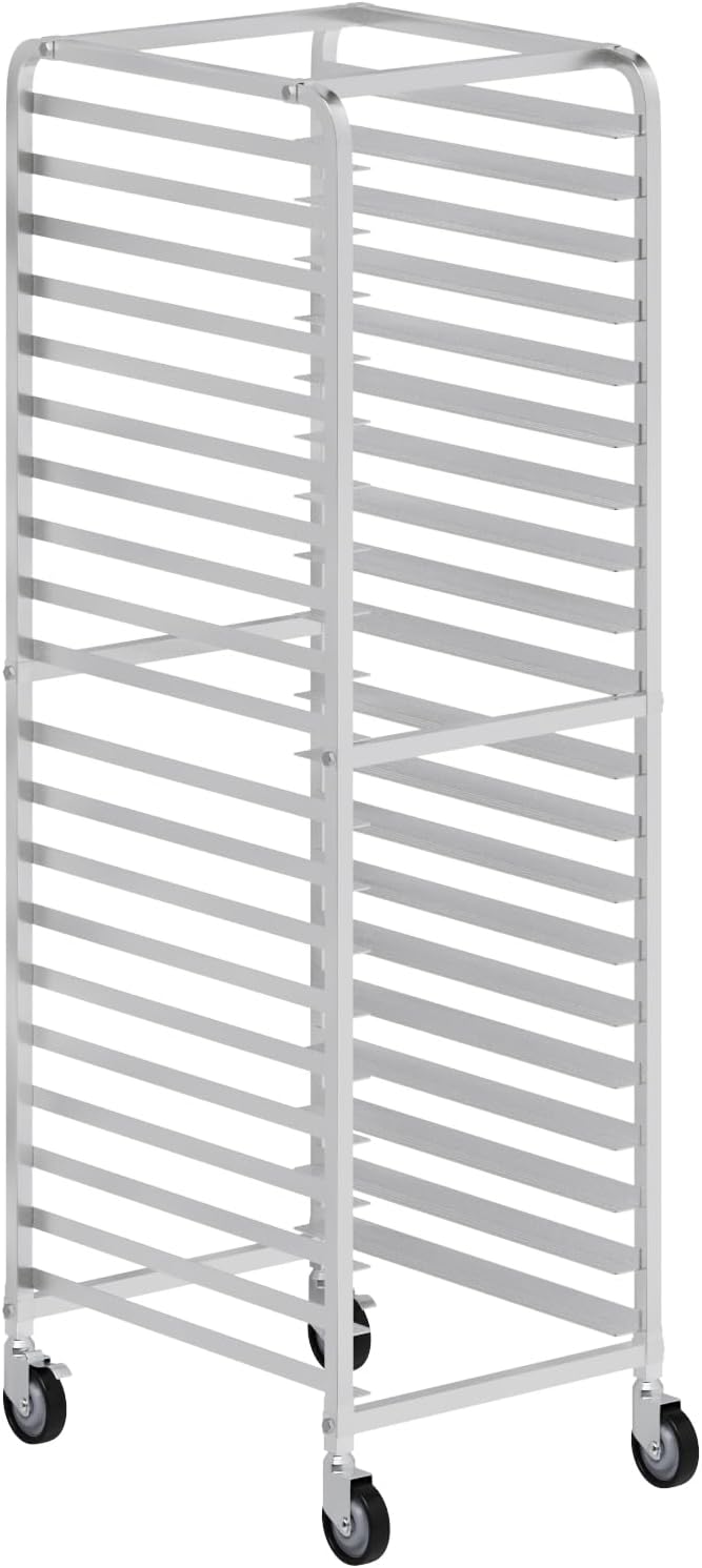 20-Tier Aluminum Sheet Pan Rack – Holds 20 Full Size (18" x 26") Pans, Commercial Bun Pan Rack with Brake Casters – NSF Certified
