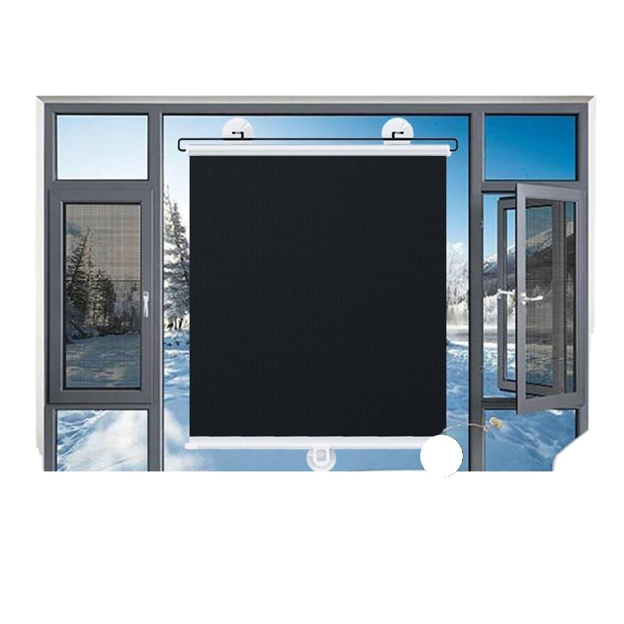 Suction Cup Blackout Roller Blinds No Drill Retractable Sunshade Multiple Sizes Black(160W x 51H cm)
