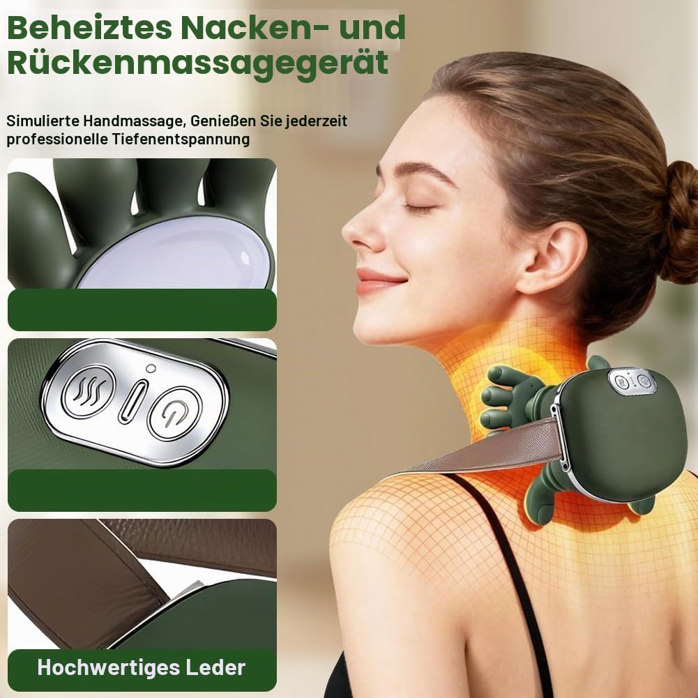 4d Nackenmassagegerät Kabellos, Elektrische Shiatsu NackenmassagegeräTe mit LED, Schulter Massagegerät mit Händen, 3 Massagestufen und 2 Heizstufen, für Zuhause, Büro, Reisen