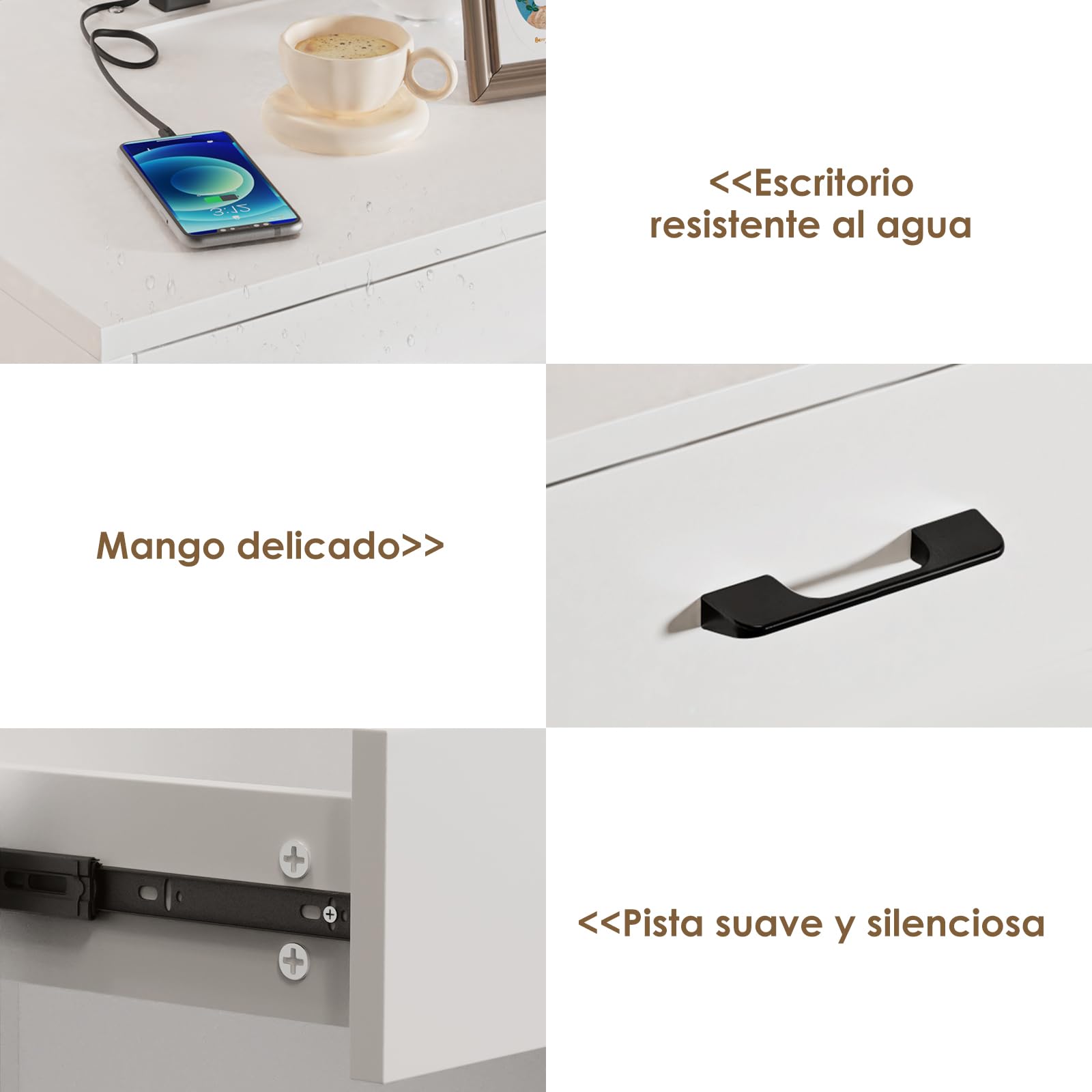 Mesitas de Noche Blancas, Mesita de Noche Led, Mesa de Noche con estación de Carga, 2 cajones, Armario de Cama, Estilo Moderno, para Dormitorio, salón 40x35x60cm