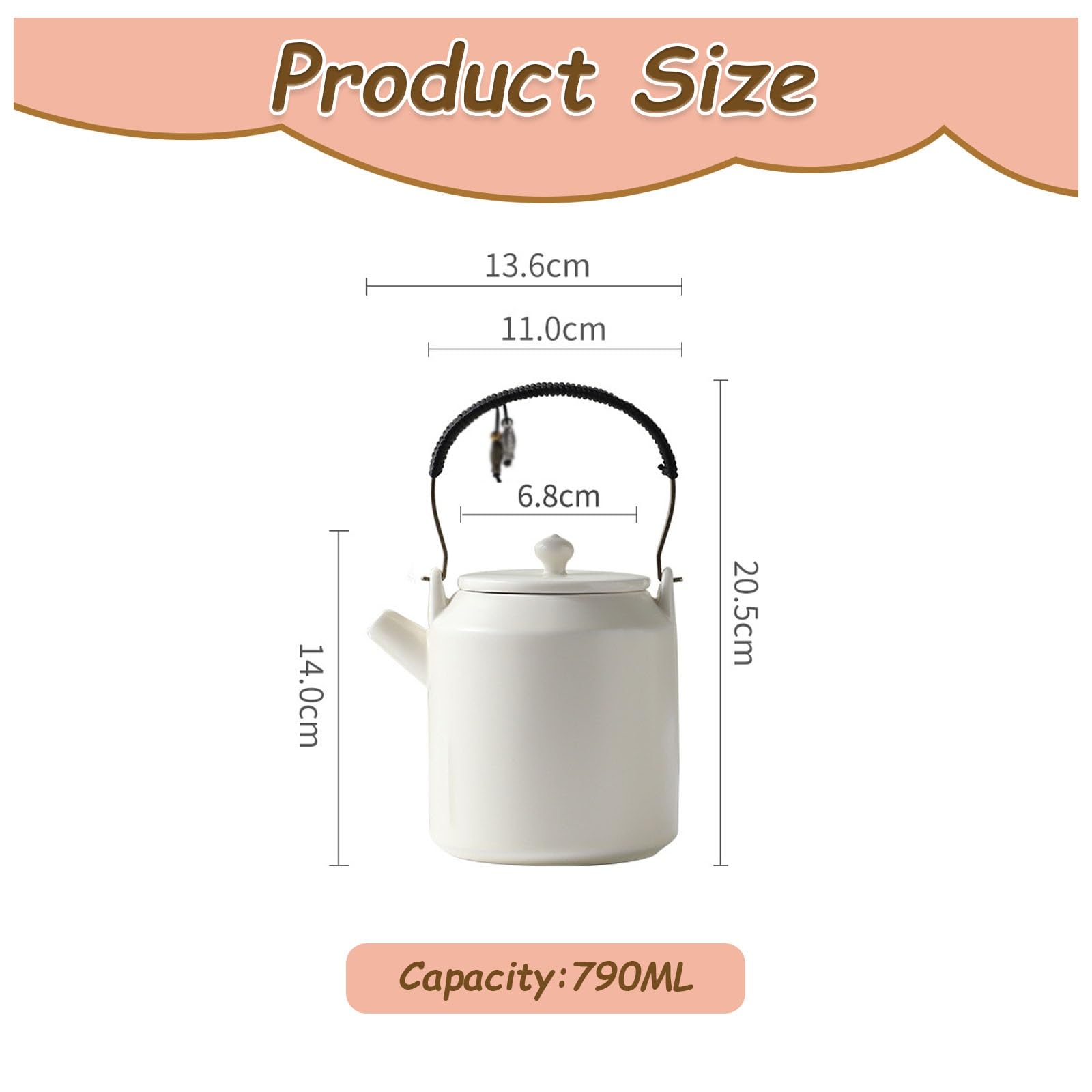 Porcelanowy czajniczek w stylu vintage, 600 ml, odporny na wysokie temperatury, ceramiczny czajnik na ceremonię parzenia herbaty, idealny do parzenia herbaty i kawy, elegancki design, do codziennego