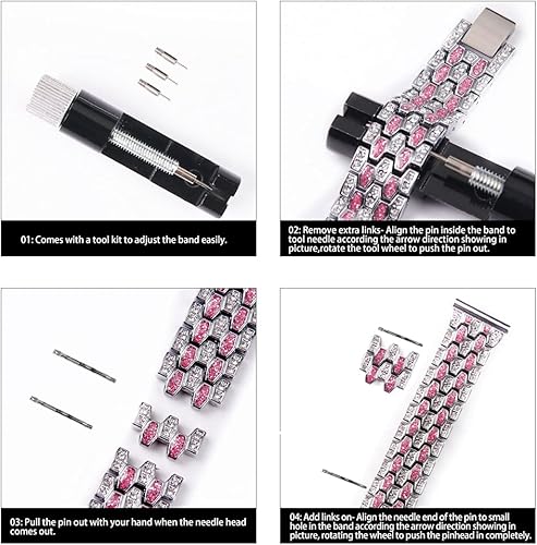 Miniatura 5 de BabyValley banda de metal compatible con Samsung Galaxy Watch 3 4145MM pulsera de acero inoxidable pulsera joya correa de repuesto de cristal bandas