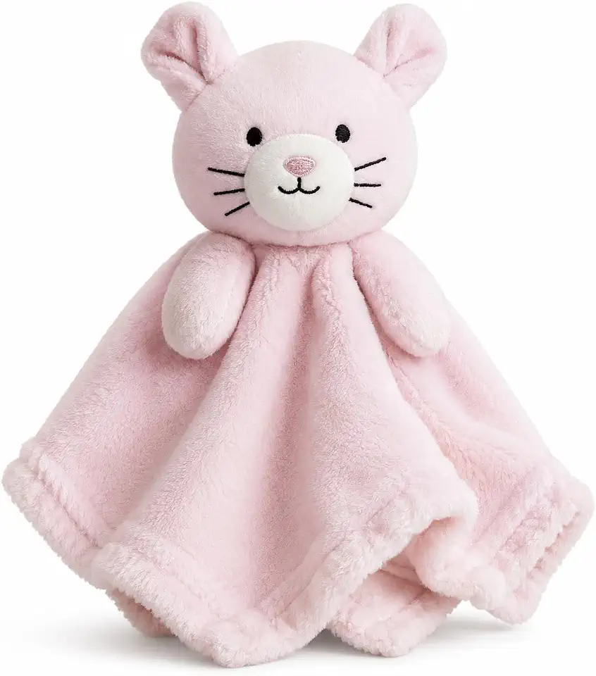 Naninha Premium para Bebê 30x30 cm Plush Antialérgica Paninho de Conforto com Pelúcia Macia para Sono do Bebê, para Berço Carrinho e Enxoval de Recém-Nascido Gatinho Rosa