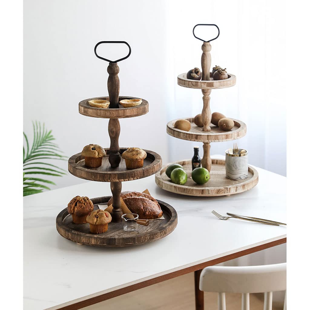 Alzata per Dolci a 3 Piani, in Legno, a più Livelli, per servire Cupcake, Torre Creativa in Stile Europeo, per Dessert, Biscotti, Caramelle, Buffet, Frutta (Colore Scuro, 3 Livelli)