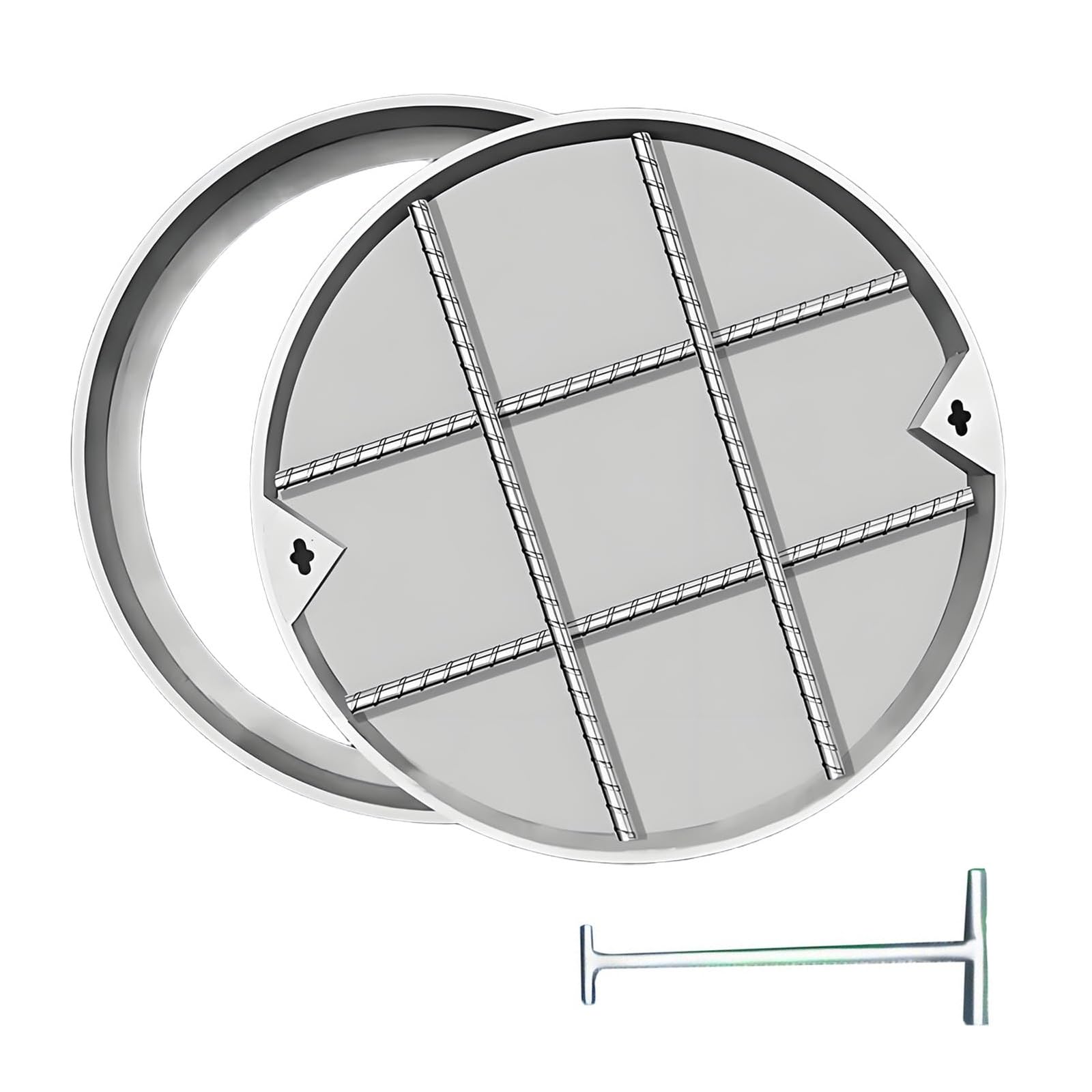 Plaque de regard invisible 50 cm avec grille d'égout ronde et cadre pour trottoir et rue