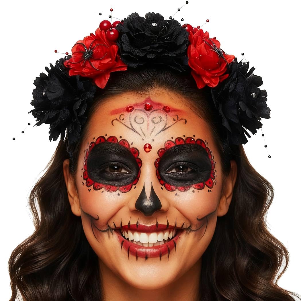 Zoestar Cerchietto Halloween Con Rose E Ragno – Corona Fiorale Per Donne E Ragazze – Festa Dei Morti E Cosplay