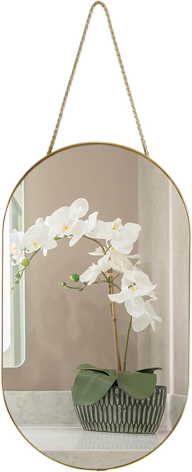 YCHMIR Oval Frameless Wall Mirror, Gold, Oval Shape, for Bathrooms and More 40.6x23.4 cm